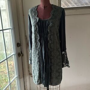 Johnny Was dress S grey embroidery detail.